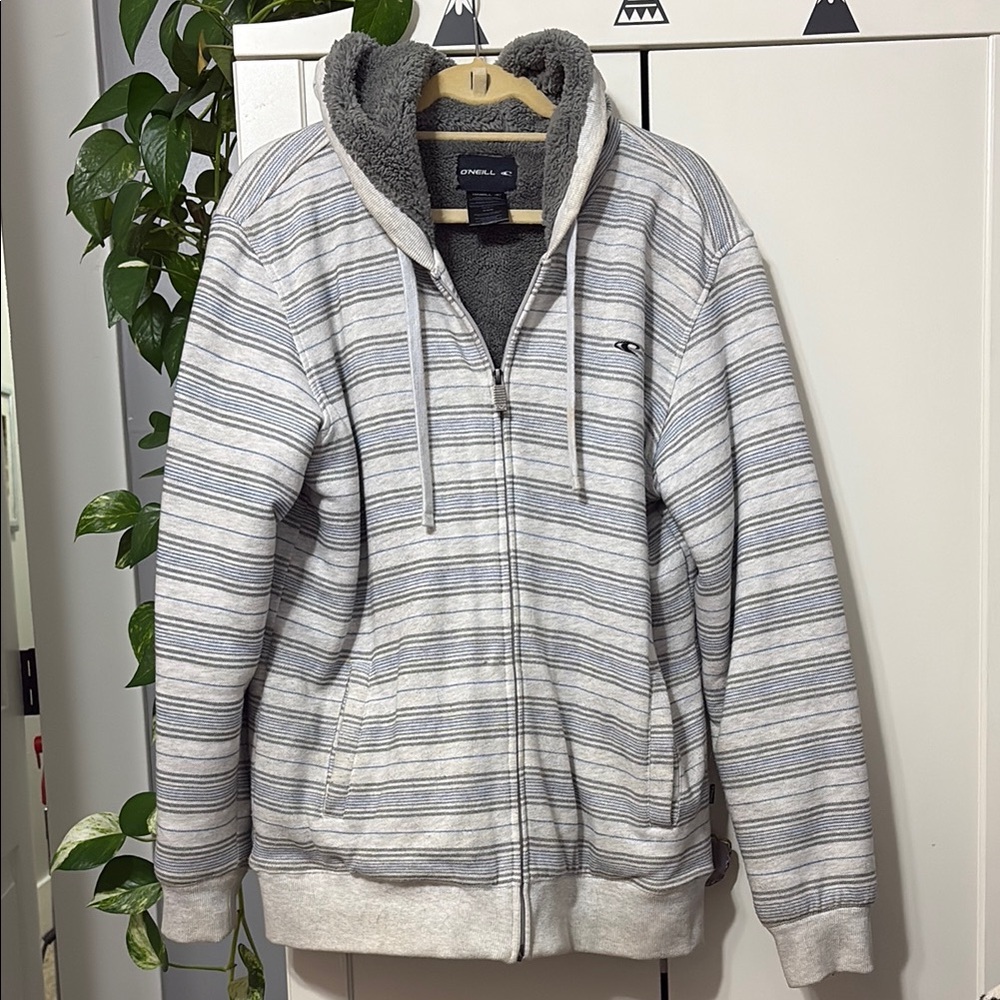 O'Neill Gray and White Striped Hoodie
